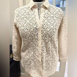 Sézane Marzia Blouse Women’s Shirt 46 14 Guipure Lace NWT